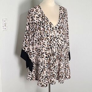 Lane Bryant Pink Leopard Print Top, Triangle Sleeves Trimmed in Black Size 22/24